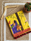 Indiehaat | Pure Mul Cotton HandPainted Saree Yellow