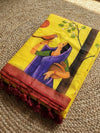 Indiehaat | Pure Mul Cotton HandPainted Saree Yellow