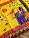 Indiehaat | Pure Mul Cotton HandPainted Saree Yellow