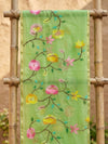 Indiehaat | Muslin Jamdani Silk Saree Handloom Green