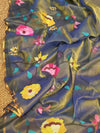 Indiehaat | Muslin Jamdani Silk Saree Handloom Blue