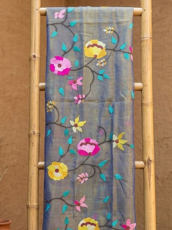 Indiehaat | Muslin Jamdani Silk Saree Handloom Blue