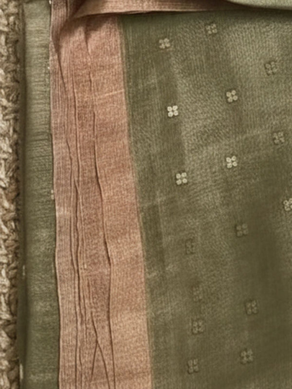 Indiehaat | Muslin Silk Jamdani Sequin Saree Green