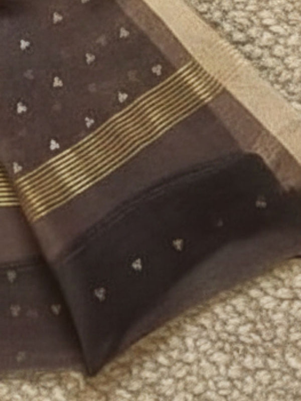 Indiehaat | Muslin Silk Jamdani Sequin Saree Brown