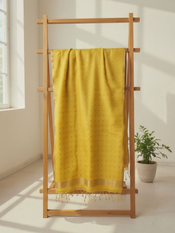 Indiehaat | Muslin Silk Jamdani Sequin Saree Yellow