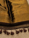 Indiehaat | Pure Cotton Handloom Zari Anchal Saree Brown