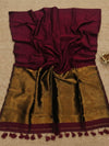 Indiehaat | Pure Cotton Handloom Zari Anchal Saree Red