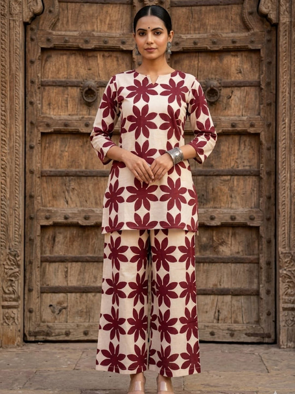 Indiehaat | Blockprinted Cotton Co-Ord Set Cream