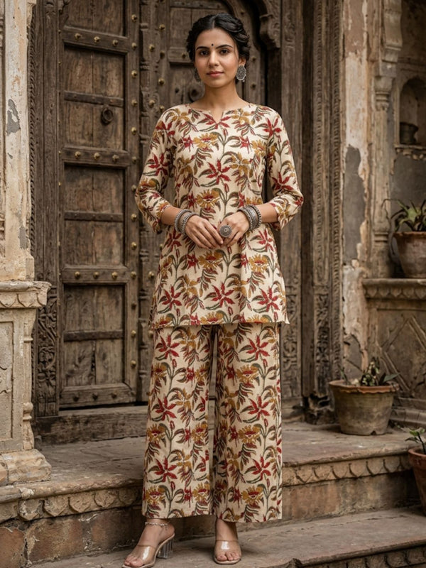 Indiehaat | Blockprinted Cotton Co-Ord Set Beige