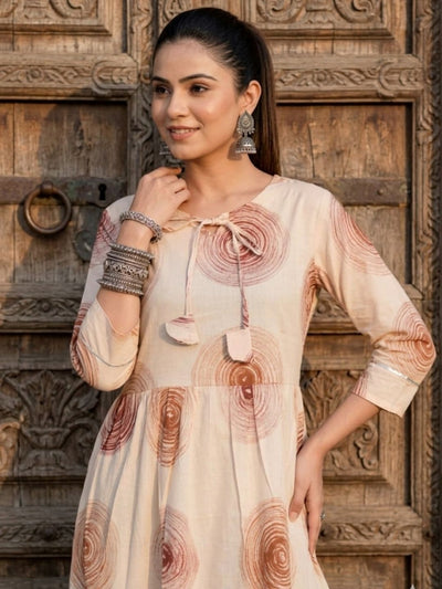 Indiehaat | Blockprinted Cotton Frill Dress Cream