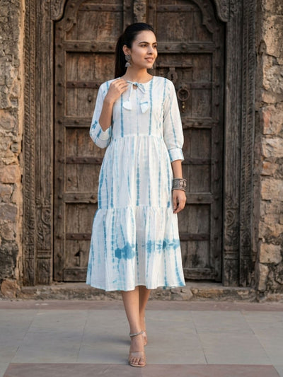 Avyra Cotton Blockprinted Frill Dress White