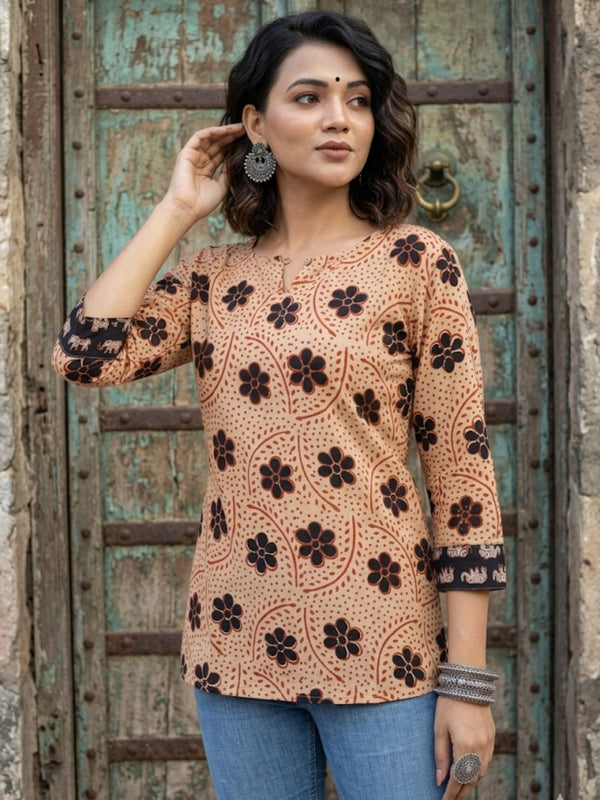 Indiehaat | Handprinted Pure Cotton Top Beige