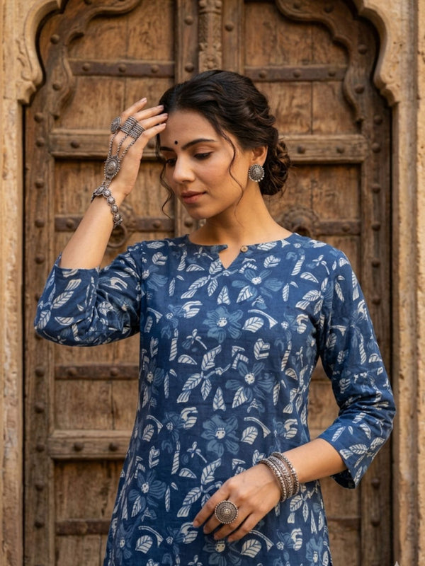 Indiehaat | Handprinted Pure Cotton Top Blue