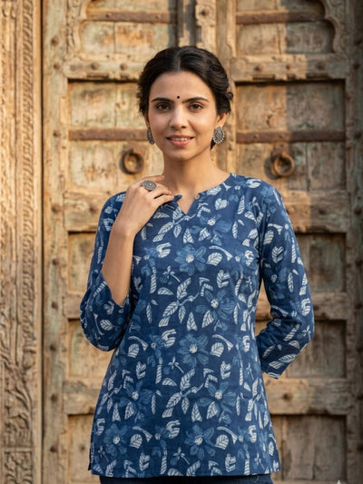Indiehaat | Handprinted Pure Cotton Top Blue