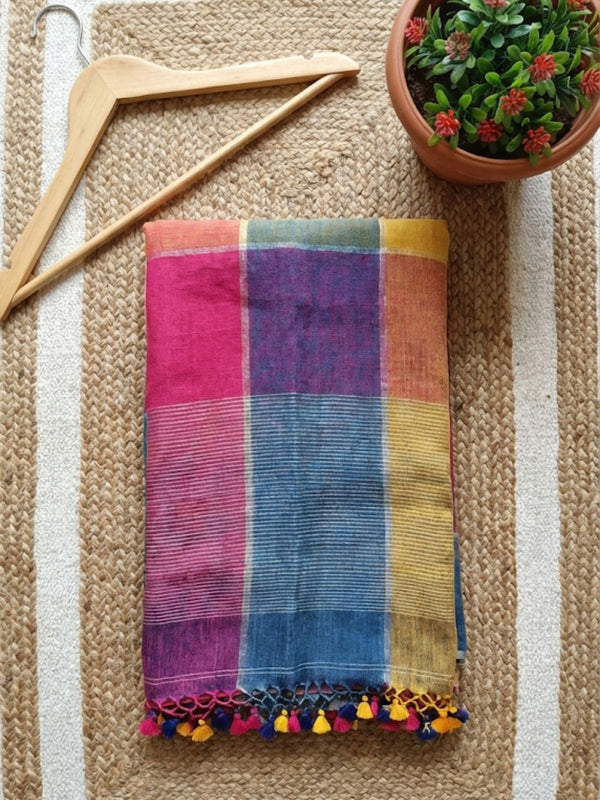 Indiehaat | Pure Linen Handloom Saree 