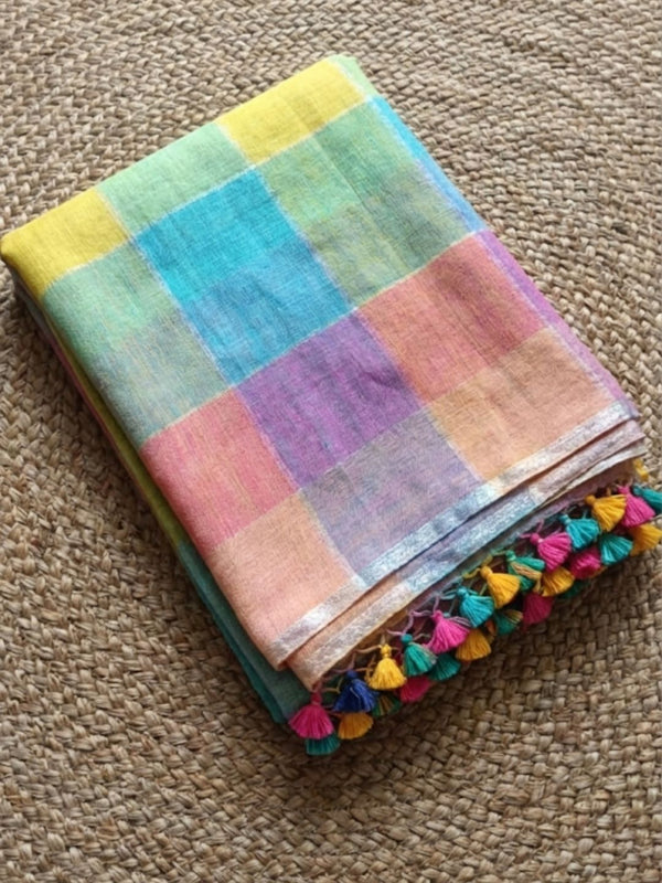 Indiehaat | Pure Linen Handloom Saree 