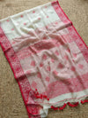 Indiehaat | Pure Linen Jamdani Saree White