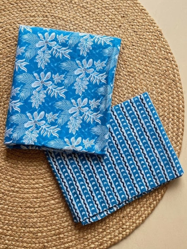 Indiehaat | Pure Cotton Blue Suit Blockprinted