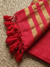 Indiehaat | Pure Cotton Zari Anchal Saree Red