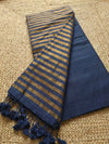 Indiehaat | Pure Cotton Zari Anchal Saree Blue