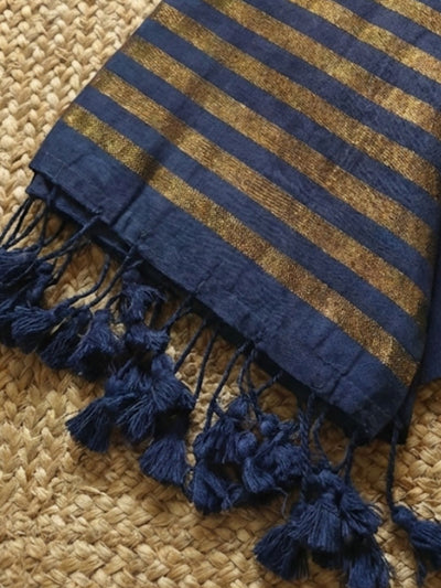 Indiehaat | Pure Cotton Zari Anchal Saree Blue