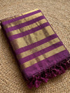 Indiehaat | Pure Cotton Zari Anchal Saree Purple