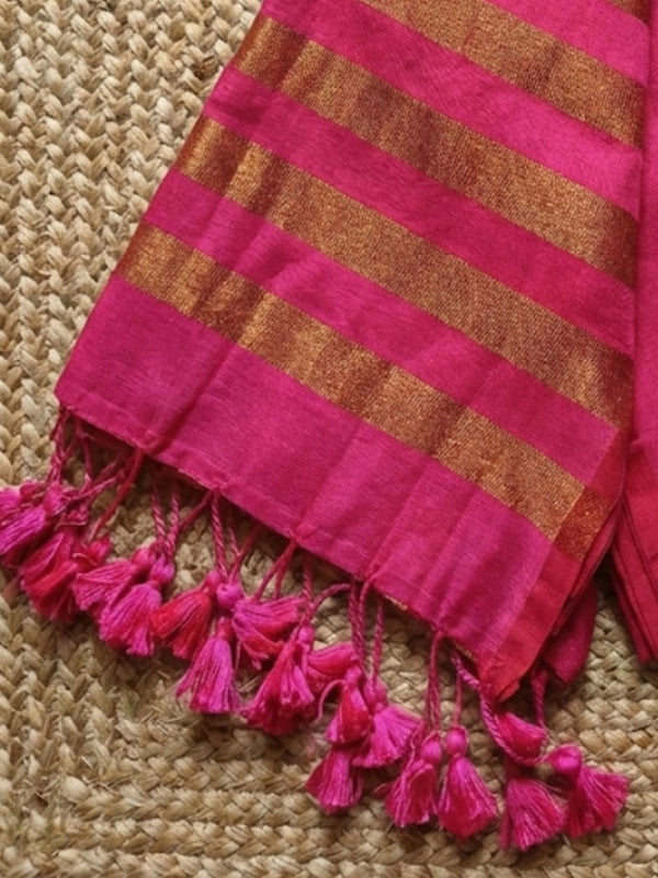 Indiehaat | Pure Cotton Zari Anchal Saree Pink