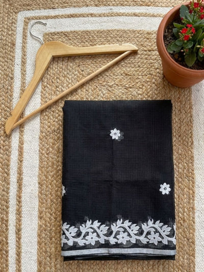 Bunaiya Pure Noil Kota Cotton Saree Black