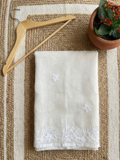 Bunaiya Pure Noil Kota Cotton Saree Lily White