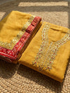 Indiehaat | Kota Cotton Gota Patti Suit Material Yellow