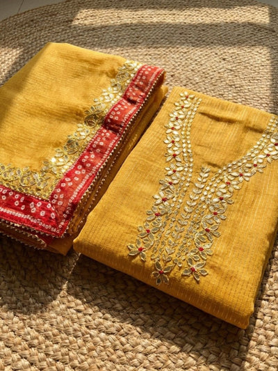 Tanturekha Kota Cotton Suit Material (T+D) Mustard Yellow