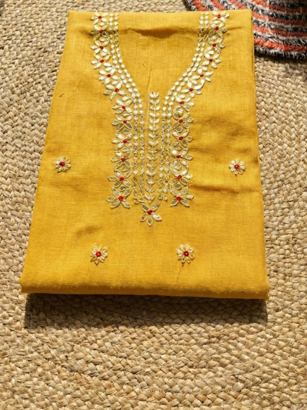 Indiehaat | Kota Cotton Gota Patti Suit Material Yellow