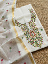 Indiehaat | Kota Cotton Embroidery Suit Material White