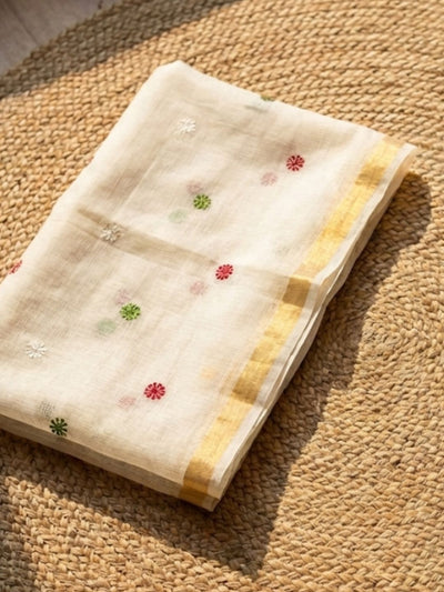 Indiehaat | Kota Cotton Embroidery Suit Material White