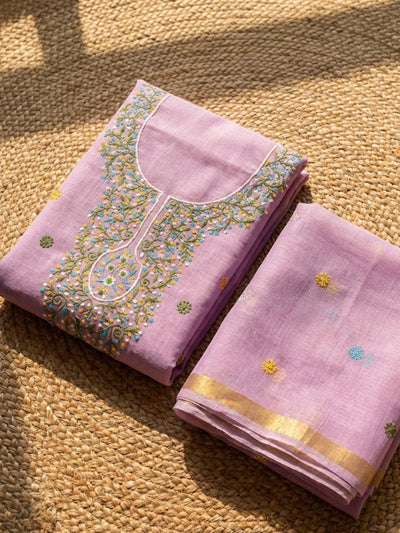 Indiehaat | Kota Cotton Embroidery Suit Material Purple