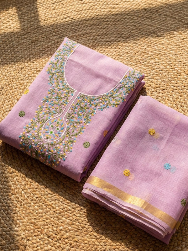 Indiehaat | Kota Cotton Embroidery Suit Material Purple