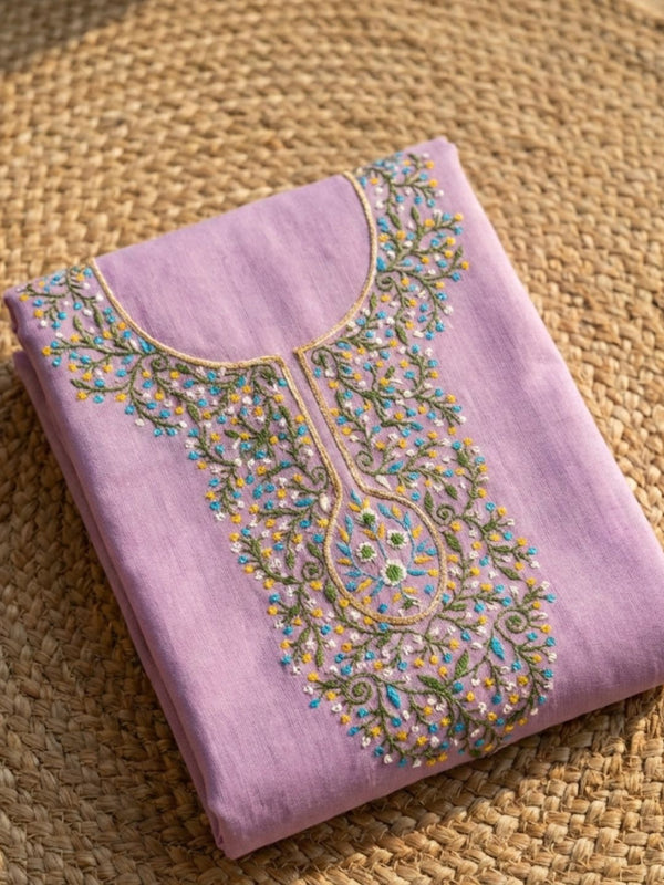 Indiehaat | Kota Cotton Embroidery Suit Material Purple