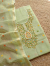 Indiehaat | Kota Cotton Embroidery Suit Material Green