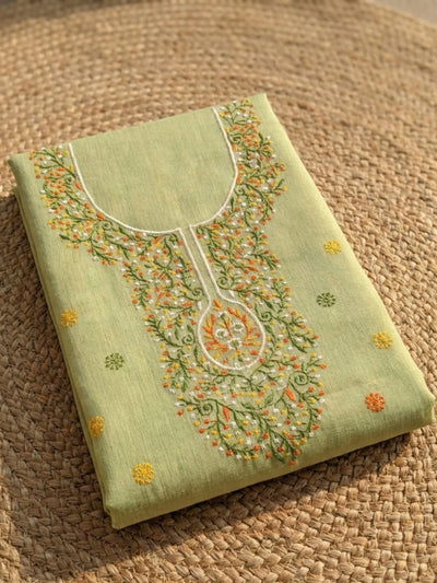 Indiehaat | Kota Cotton Embroidery Suit Material Green