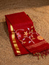 Indiehaat | Muslin Silk Jamdani Handwork Saree Red