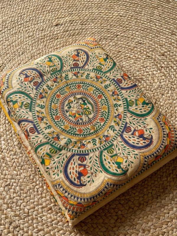 Indiehaat | Ghicha Tussar Madhubani Silk Saree Beige
