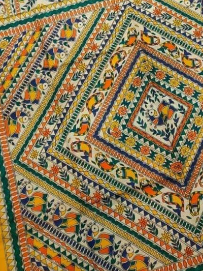 Indiehaat | Ghicha Tussar Madhubani Silk Saree Beige