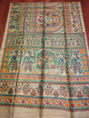 Indiehaat | Ghicha Tussar Madhubani Silk Saree Beige