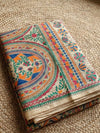 Indiehaat | Ghicha Tussar Madhubani Silk Saree Beige