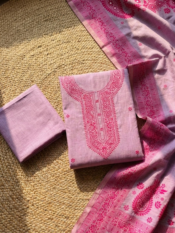 Indiehaat | Jamdani Cotton Suit Material Purple