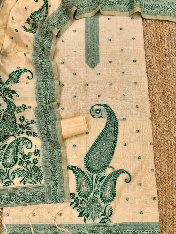 Indiehaat | Jamdani Cotton Suit Material Cream