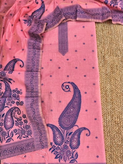 Indiehaat | Jamdani Cotton Suit Material Pink