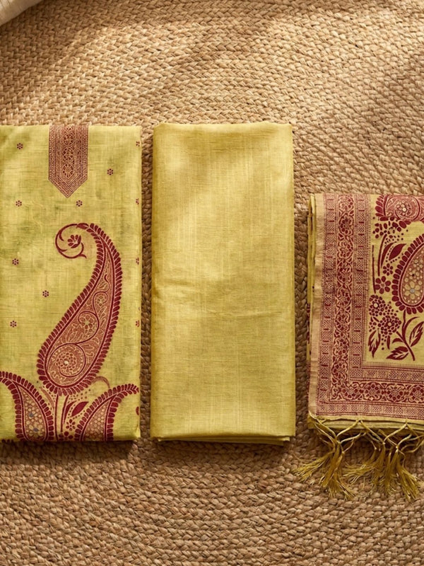 Indiehaat | Jamdani Cotton Suit Material Yellow