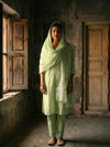 Indiehaat | Kota Doria Chikankari Stitched Suit Green