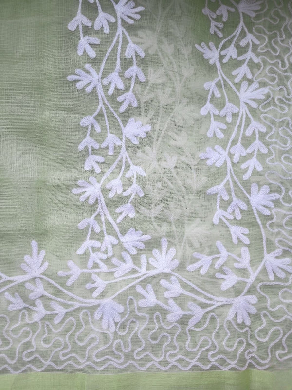 Indiehaat | Kota Doria Chikankari Stitched Suit Green